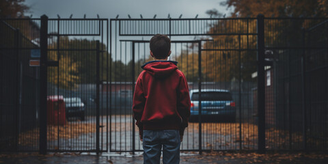 portrait of Lonely child alone with his problems and fears.  