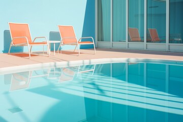 Obraz na płótnie Canvas Swimming pool under the sunshine. Beach chairs. 