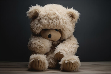 Teddy bear covering eyes.  