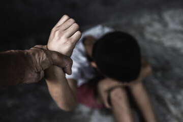 Stop abusing violence. terrified , A fearful child, Children violence and abused concept.