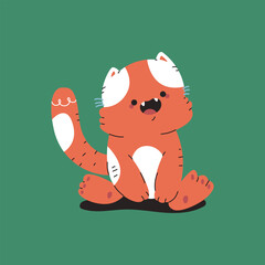 Cute sitting cat vector cartoon character isolated on background.