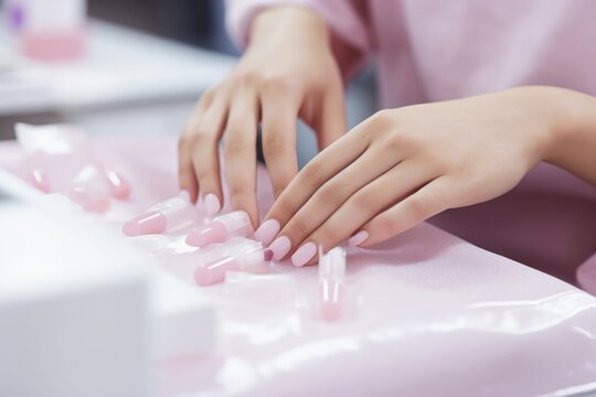 Woman getting professional manicure select. Generate Ai