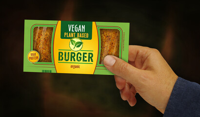 Vegan burger green organic food pack 3d illustration