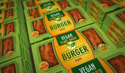 Vegan burger green organic food pack 3d illustration