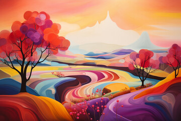 Abstract colorful landscape.  AI