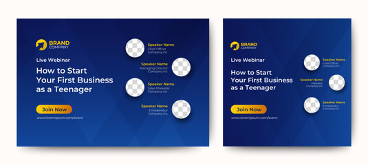 Online Business Conference live webinar banner invitation and social media post template. Abstract Black background cover. Business webinar invitation design.