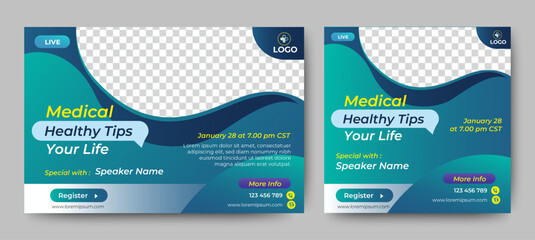 Medical Health live webinar banner invitation and social media post template. vector