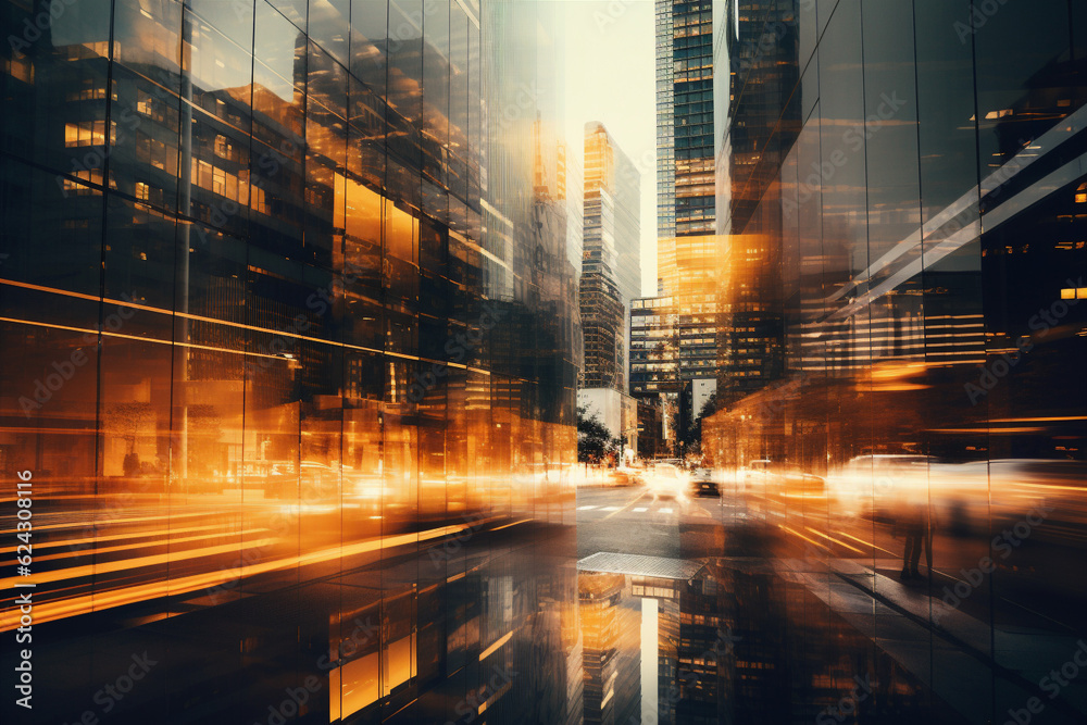 Canvas Prints multiple exposure of modern abstract glass architectural forms. generative ai
