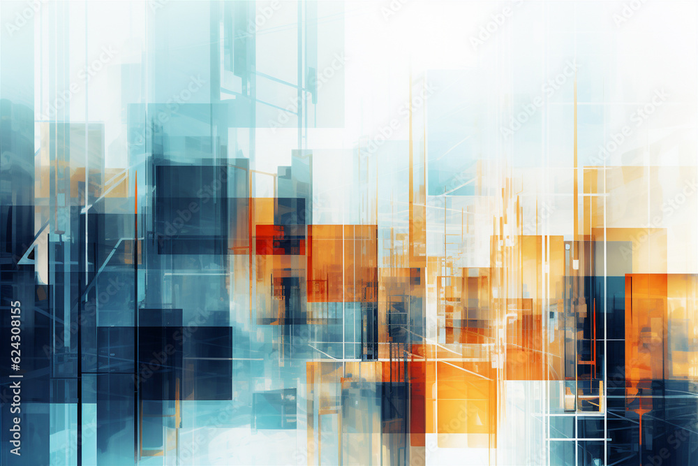 Canvas Prints multiple exposure of modern abstract glass architectural forms. generative ai