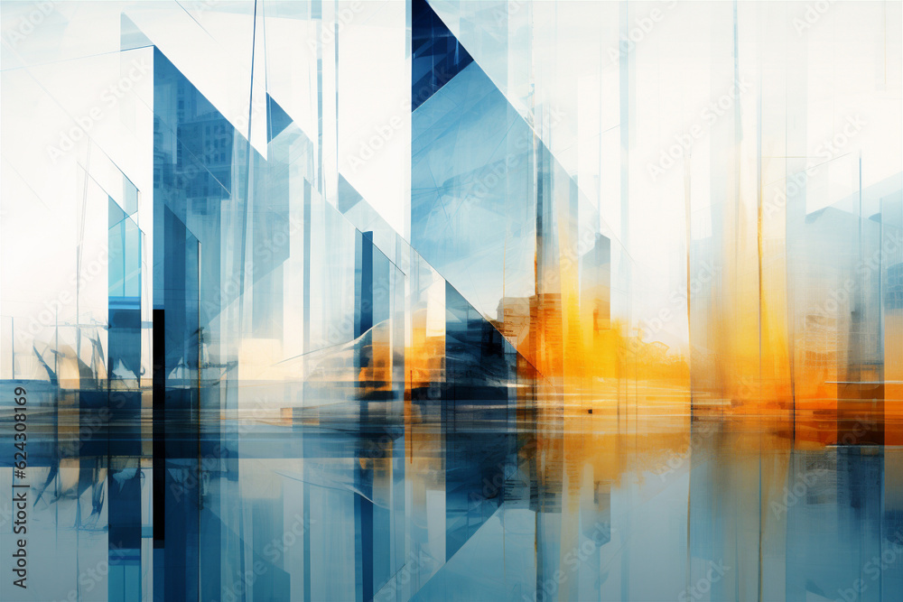 Poster multiple exposure of modern abstract glass architectural forms. generative ai