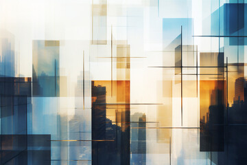 Obraz premium Multiple exposure of modern abstract glass architectural forms. Generative AI