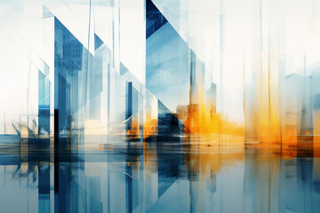 Multiple exposure of modern abstract glass architectural forms. Generative AI