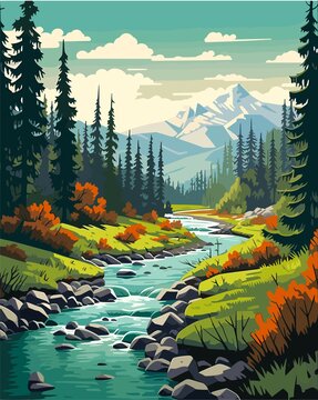 landscape with forest and river