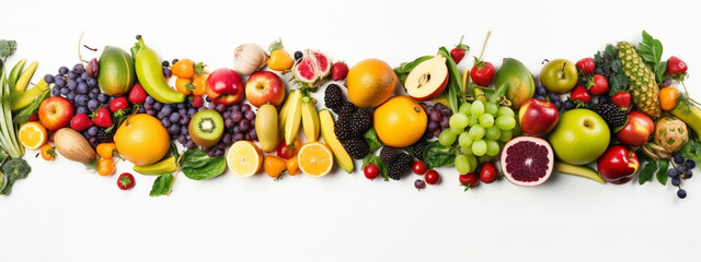 fruits and vegetables on a white background. Generative AI