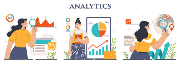 Business analytics set. Data examination and strategy development