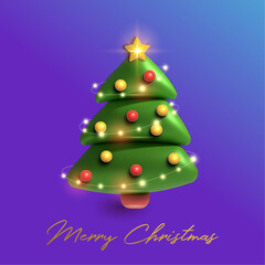 Vector Christmas and Happy New Year holidays greeting card with 3D Christmas tree