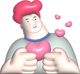 heart in hand cartoon man gesture 3d