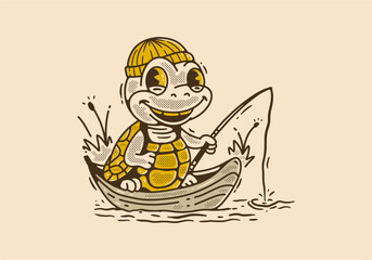 Mascot character illustration of the turtle fishing on the boat