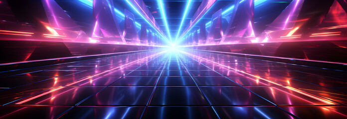 glowing lines tunnel neon lights background Generative AI