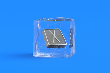 Gebo rune in ice cube. 3d illustration