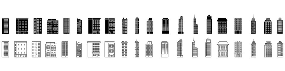 Skyscraper icon vector set. Building illustration sign collection. high-rise building symbol. architecture logo.