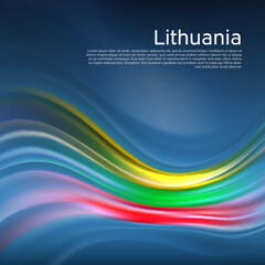 Lithuania flag background. Abstract lithuanian flag in the blue sky. National holiday card design. Business brochure design. State banner, lithuania poster, patriotic cover, flyer. Vector illustration