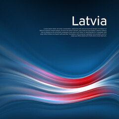 Latvia flag background. Abstract latvian flag in the blue sky. National holiday card design. Business brochure design. State banner, latvia poster, patriotic cover, flyer. Vector illustration - obrazy, fototapety, plakaty