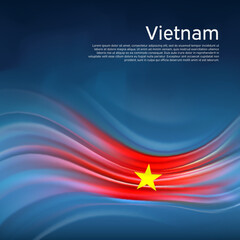 Vietnam flag background. Abstract vietnamese flag in the blue sky. National holiday card design. State banner, vietnam poster, patriotic cover, flyer. Business brochure design. Vector illustration - obrazy, fototapety, plakaty