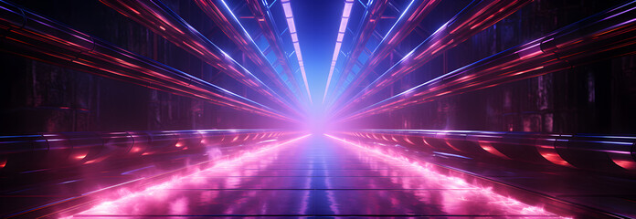 Naklejka premium glowing lines tunnel neon lights background Generative AI