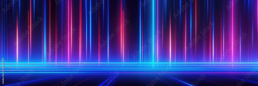 Poster abstract futuristic background with pink blue glowing neon lines. generative ai