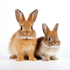 Rabbit and bunny on white background. Generative AI