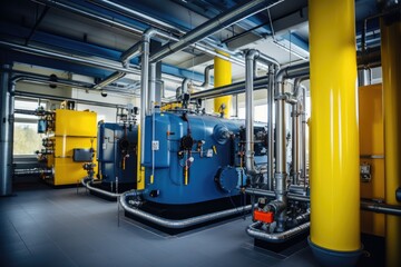 Modern boiler room with gas boilers, industrial heating. Generative AI