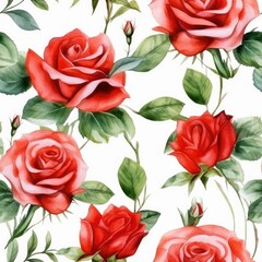 Seamless watercolor pattern with flowers and leaves. Floral pattern for wallpaper or fabric. Flower rose. Generative AI