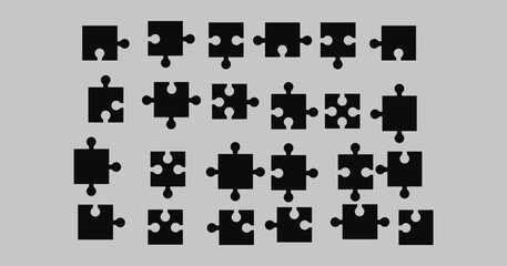 Set of black puzzle pieces isolated on white background. Vector illustration eps 10
