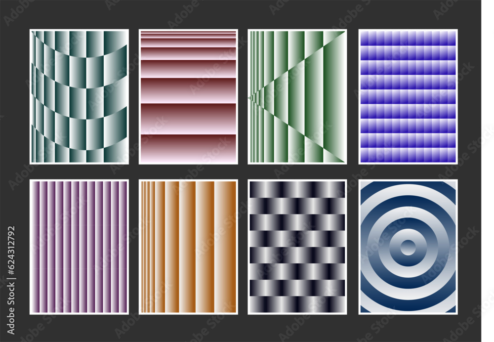 Fototapete set of abstract geometric gradient optical illusion posters vector design. geometrical pattern backg