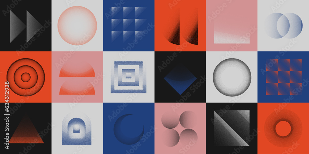 Aufkleber Cool Abstract Geometric Background Swiss Design. Halftone Vector Bitmap Shapes. Bauhaus Artwork. Postmodern Illustration.