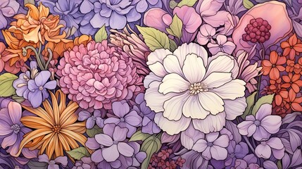 There is a close-up of various colored flowers. (Generative AI)
