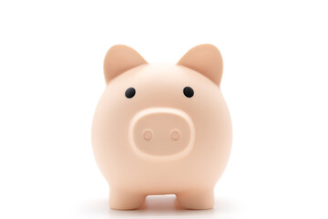 Piggy bank isolated on white background. Saving pig, small money box, planning home finances concept.