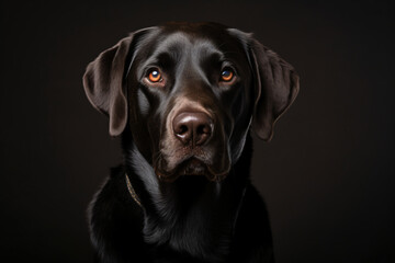 Fototapeta na wymiar Portrait of a black Labrador dog on a black background