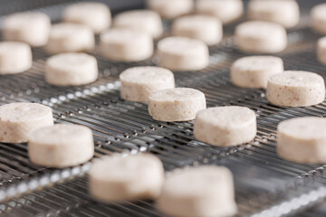 Chocolate production factory. Macro sweets candy move on industry conveyor