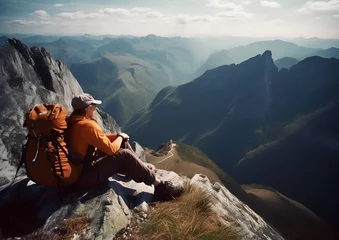 Fotobehang Himalaya hiker on top of the mountain