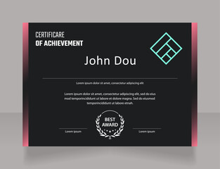 Science achievement certificate design template. Vector diploma with customized copyspace and borders. Printable document for awards and recognition. Teco Light, Semibold, Arial Regular fonts used
