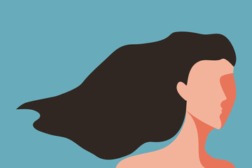 Abstract portrait of a woman with flowing hair. Faceless woman portrait. Vector illustration