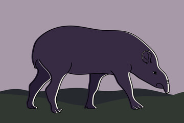Hand drawn Tapir animal. Exotic animal background. Vector illustration