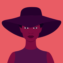 Young African woman in a hat. Abstract elegant woman. Vector illustration