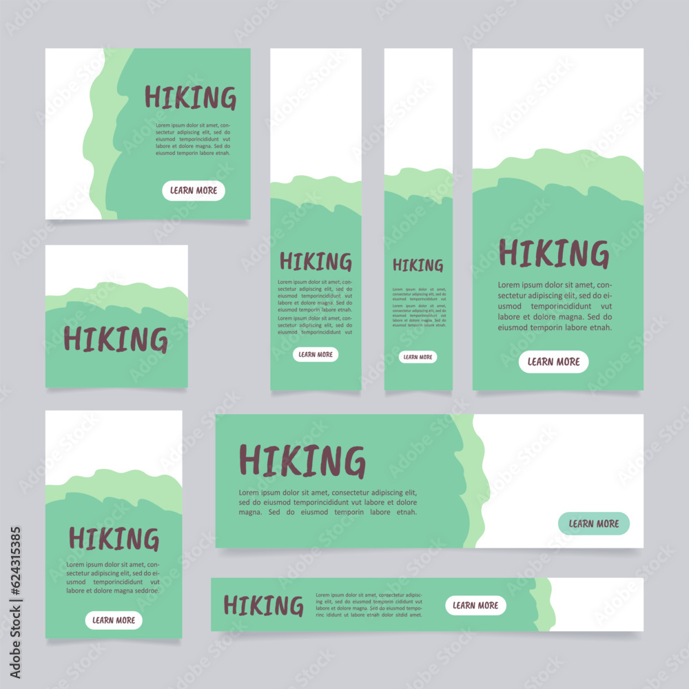 Poster hiking and exploring nature web banner design template. vector flyer with text space. advertising pl