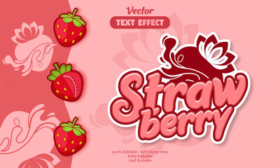 strawberry text effect with strawberry icon background