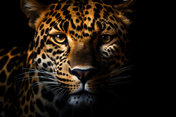 Fototapeta na wymiar Portrait of a leopard on a black background