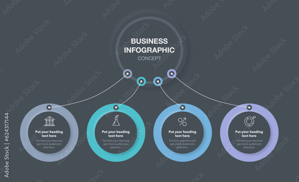 Leinwandbilder Business infographic template with four colorful options - dark version. SImple chart design for workflow layout, diagram, banner, web design.