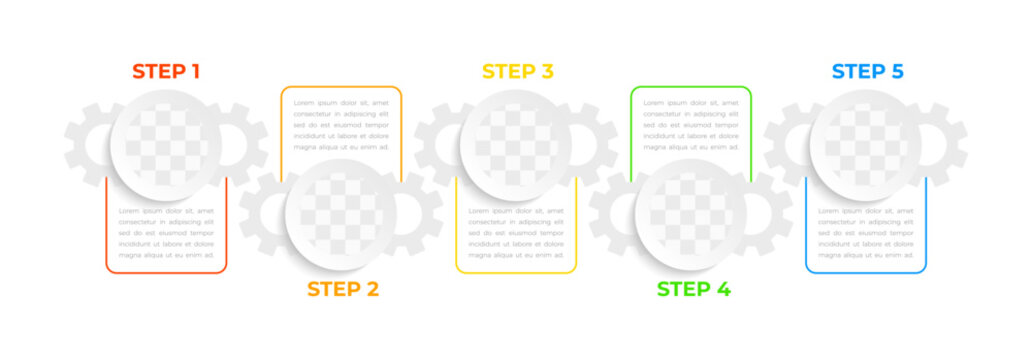Technology infographic chart design template. Abstract infochart with editable contour. Instructional graphics with 5 step sequence. Visual data presentation. Montserrat Bold, Regular fonts used